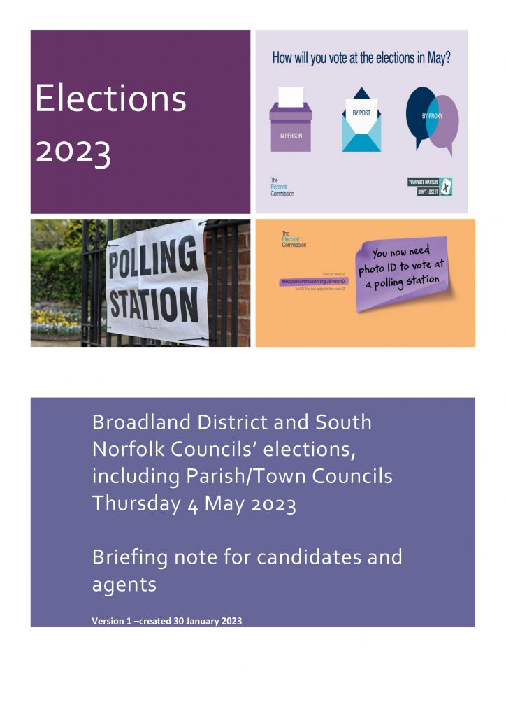 Poster advertising Broadland District and South Norfolk Councils' Elections including Parish and Town Councils