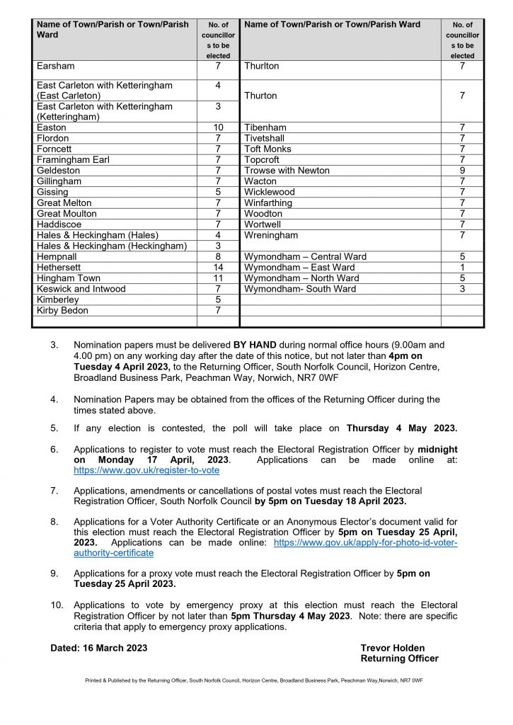 South Norfolk Council Notice of Town/Parish Elections - page 2